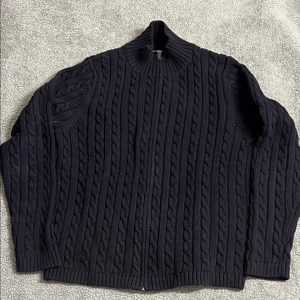 L.L. Bean Women’s Black Zip Up Cable Knit Sweater